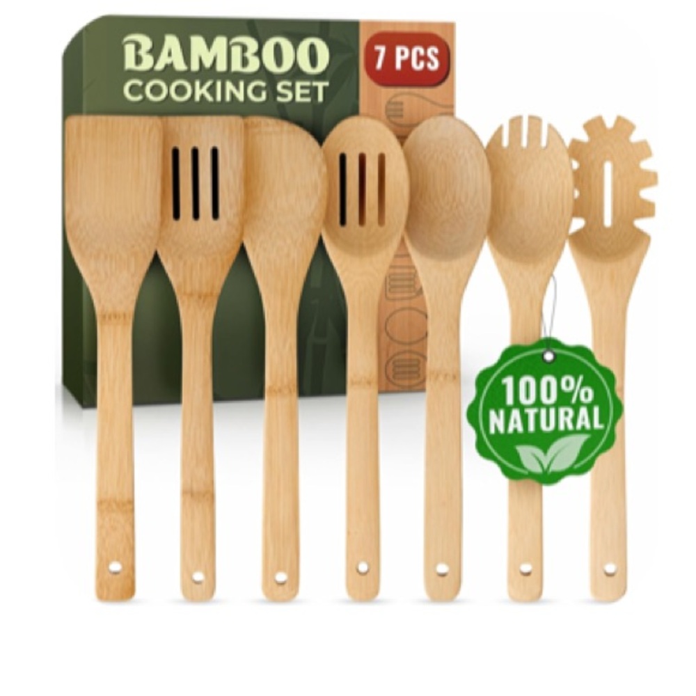 🛍️ 7pc Wooden Bambo utensils cooking set NIB